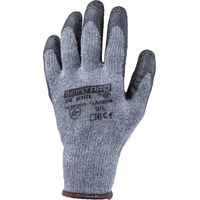 Pack mit 10 Paar Arbeitshandschuhen SIMPLY PRO SG810L aus Polyester-Baumwolle, grau – Stärke 10 – mit schwarzem Latex-Bad auf der Handfläche, Größe 9