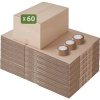 Pack and Move - Lot 60 cartons déménagement seconde main - 57 x 39 x 34 cm - Cartons réemployés - Seconde vie - 3 adhésifs offerts