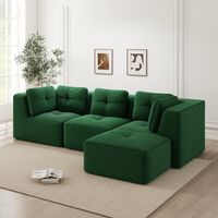 Canapé d'angle en L sans cadre, canapé d'angle modulable, canapé d'angle avec pouf, canapé modulable en velours côtelé, canapé trois places en velours côtelé avec assise profonde pour le salon, aucun