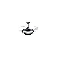 BEL AIR HOME Ventilatore da soffitto de SFERA Nero con motore DC 6 velocità, 3 anelli LED 36W (3000K/4000K/6500K), telecomando, pale pieghevoli, diametro 50 cm