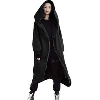 4XL Sudadera larga unisex negra con cremallera, abrigo de manga larga, cierre de cremallera, forro polar.