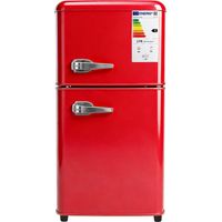 Réfrigérateur double porte 86 L avec congélateur 30 L, réglage 7 niveaux, éclairage LED, étagères réglables, rouge