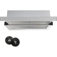 FIREGAS Campana Extractora Telescópica o Extraplana 60 cm, Montaje integrado, Capacidad de Succión de 350 m³/h, Iluminación LED, 2 Niveles de Potencia, Filtros de Carbono, Acero Inoxidable
