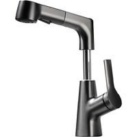 Sink Pull-out Faucet, Hot and Cold Mixer Bathroom Brass Mixer Tap, Grey