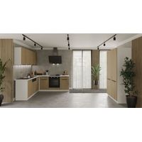 Winkelküche CREMONA ECKE 1 - 215 x 220 &43 120 cm Eiche hell Küchenzeile Küchenblock Singleküche Einbauküche Küche EckkücheKorpus - Weiss