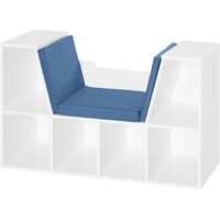 Librería con Asiato 6 Cubos Cojín Estantería 102x30x61cm Blanco y Azul