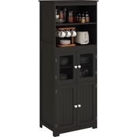Aparador de Comedor Armario de Cocina con 4 Puertas 2 Estantes Abiertos y Estante Ajustable para Salón 60x30x162cm Negro