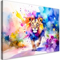 Wandbild für das Kinderzimmer Bunter Löwe im Dschungel Aquarell 100x70 cm