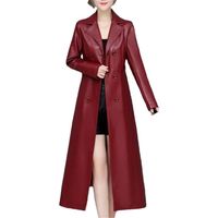 Manteau à double boutonnage en peau de mouton pour femme Printemps Automne Long Suede Cuir Manteau Fashion Outwear