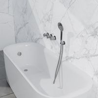 Fortifura Nebbio Ensemble combiné bain - mitigeur thermostatique - coude mural avec support de douchette - flexible de douche lisse - douchette ronde