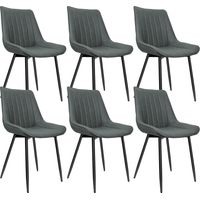 Lot de 6 Chaises de salle à manger Chaises en tissu imitation daim respirant avec pieds en métal - Gris foncé