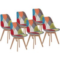 Wokaka Confezione da 6 sedie da pranzo in lino - con piedi in faggio massello, design retrò patchwork multicolore imbottite (rosso)