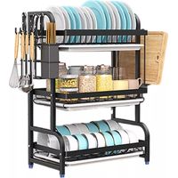 Yoleo – Égouttoir à vaisselle 3 niveaux – Métal antirouille – Support pour planche à découper et porte-couteaux – 54x23x59cm Noir