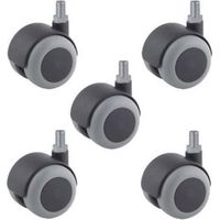 Lot de 5 Roulettes pivotantes JUMELÉE pour FAUTEUIL CAOUTCHOUC GRIS diamètre 50 mm à tige filetée M10x15 mm