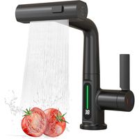 Küchenarmatur mit 60 cm ausziehbarer Brause, Küchenarmatur mit LED-Anzeige, Küchenarmatur mit 3 Sprühmustern, 360° drehbare Hochdruck-Küchenarmatur, Wasserhahn