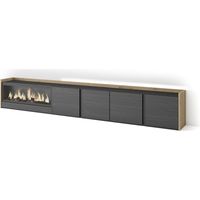 Skraut Home - Mueble TV, Televisión, Muebles de salón, almacenaje, 315x35x50cm, Para TV hasta 80", Chimenea eléctrica XXL, LED, Estilo Moderno, Negro y roble