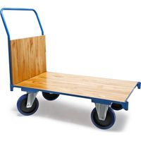 Wiltec – Chariot de transport à plateforme 100x60 cm – Capacité de charge 600 kg – Poignée et frein de stationnement – Paroi arrière en contreplaqué 15 mm