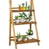 Wooden Folding Flower Pot Stand 3 Tier Garden Planter Display Ladder Gardener Storage Shelves Rack Herb Holder (60L x 37W x 93H cm)