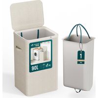 VOUNOT® Cesto Portabiancheria 90L Rettangolare con Coperchio, Cesto Biancheria con Sacco Rimovibile Autoportante e Manici, Beige