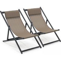 Oviala – Lot de 2 chiliennes pliantes en aluminium – Assise et coussin en textilène – Dossier inclinable 4 positions – Résistantes aux intempéries