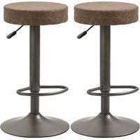 Set 2 Sgabelli da Bar Girevoli con Poggiapiedi e Altezza Regolabile, 35x36x64-85cm, Marrone