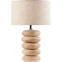 Lampe à Poser sur Pied Moderne en Bois de Manguier 41 cm Abat-Jour en Tissu Coton Lin Marron Clair Betwa