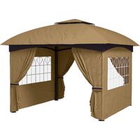 Gazebo 3,4x3,4m avec parois, toit à 2 niveaux, protection UV, beige