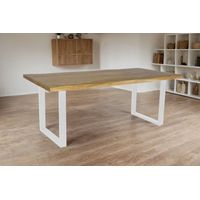 Esstisch Baumkante Akazie massiv eichenfarben 220 x 100 U-Gestell weiß CALI