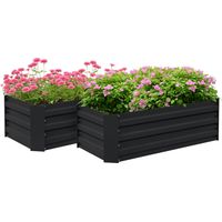 Outsunny – Carré potager en tôle d'acier ondulée – Lot de 2 – Dimensions 100x50x30cm – Couleur noir – Pour fleurs, légumes et herbes aromatiques