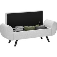 Panca Contenitore Fondo Letto con Braccioli in Tessuto, Gambe e Vano da 53.8L, 132x42x50 cm, Grigio