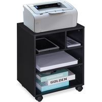 Relaxdays – Caisson de bureau mobile 4 compartiments – Rangement aggloméré noir HLP 49x40x30 cm – Charge max 15 kg – Pour imprimante et fournitures