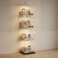 Vitrine en verre à 4 niveaux, 1 porte, 39.8x35x163cm, éclairage LED avec télécommande, Meuble d'exposition en verre trempé, pour salon, collection, style scandinave, Noir
