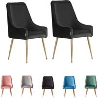 Lot de 2 chaises de salle à manger en velours Soho LUX avec pieds en métal - Salle à manger Chaise de salle à manger - Chaise rembourrée - Chaise de salle à manger moderne - Noir