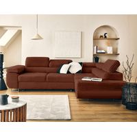 Zaria - ecksofa rechts 5-sitzer schlaffunktion und bettkasten und kopfstützen großer geripptem cord - terrakotta