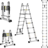 Stanew – Échelle télescopique 5 m – Aluminium léger – 8 marches – Charge 150 kg – Pliable pour intérieur et extérieur – Verrouillage de sécurité