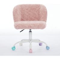 Girls Faux Rabbit Fur Desk Chair, Cute Fluffy Adjustable Swivel Vanity Chair with Silent Colorful Wheels, Soft Upholstered Office Chair for Bedroom, Study Room and Dorm, Pink