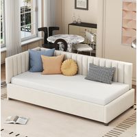 Divano letto imbottito in velluto beige 90x200 cm con rete a doghe