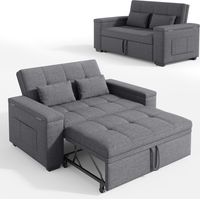 Poltrona Convertibile Bealife Divano Letto 2 Posti con 2 Cuscini Ruote Pieghevole Braccioli con Contenitore Struttura in Legno e Metallo Grigio Scuro 157 × 72 × 84 cm