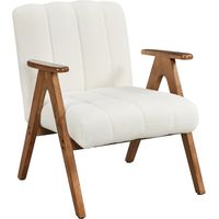 Yaheetech – Fauteuil relax en tissu bouclette – Design mid-century – Pieds en bois massif – Dossier incliné pour confort – Dimensions 60,5x68,5x73 cm – Blanc