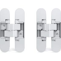 Lot de 2 charnières invisibles pour portes, charnières invisibles pour portes lourdes, charge de 40 kg, ouverture à 180°, zamak, blanc