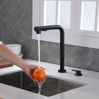 SUMERAIN Mitigeur de cuisine noir mat escamotable 2 trous installé devant la fenêtre, Mitigeur évier extractible pivotant à 360° avec 2 Jets aux Choix