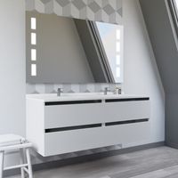 Doppelwaschbecken 140 cm ARLEQUIN mit Prestige-Spiegel - Weifl es Waschbecken - Schwarze Schienen