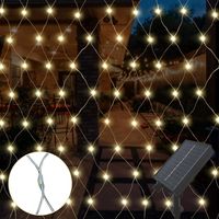 Filet Lumineux Solaire extérieur, 192LED 3m2m chaud blanc solaire alimenté 8 modes Fairy Mesh string chaud blanc imperméable extérieur et intérieur pour Bush, jardin, clôture, balcon