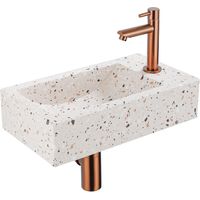 Saniclass Fuente Ensemble de fontaine - 40x22x10cm - trou de robinet à droite - robinet de fontaine cuivre brossé PVD - bouchon de vidange - siphon