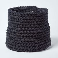 HOMESCAPES Black Cotton Knitted Round Storage Basket, 42 x 37 cm