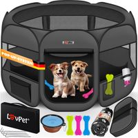 LOVPET® Box per cuccioli pieghevole per piccoli animali Cani Gatti Incl. ciotola per cani Box per cani da esterno Recinto in tessuto Oxford Sistema pop-up per interni ed esterni Antracite / Nero