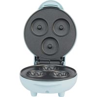 Petra PT4693BLNVDE - Macchina per mini ciambelle, elettrica e antiaderente, piastra da 12,5 cm, preriscaldamento circa 2 minuti, facile pulizia, 3 ciambelle per volta, compatta, 550 W, blu pastello