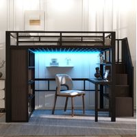 cama cama doble con escritorio y almacenaje negro OKMYHOME