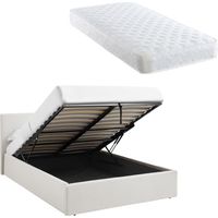 TEDDY BOUCLE 4FT Small Double White Ottoman Storage Bed Gas Lift Up with Bonnell Spring Mattress