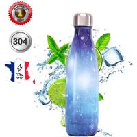Bouteille thermos, bouteille isotherme, bouteille d\'eau en acier inoxydable,garde au chaud pendant 12-24 hrs-500 ml bleu ciel